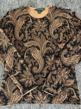 Lauren Ralph Lauren silk & cashmere crewneck long sleeve paisley size small